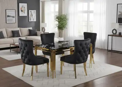 Black Marble Dining Table Set – Black Upholstered Chairs, View more