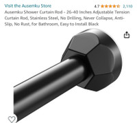 New 26-40 Inches Adjustable Tension Curtain/Shower Rod Black