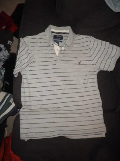 Men's Small - Youth L American Eagle Grey Striped Golf Shirt, View more