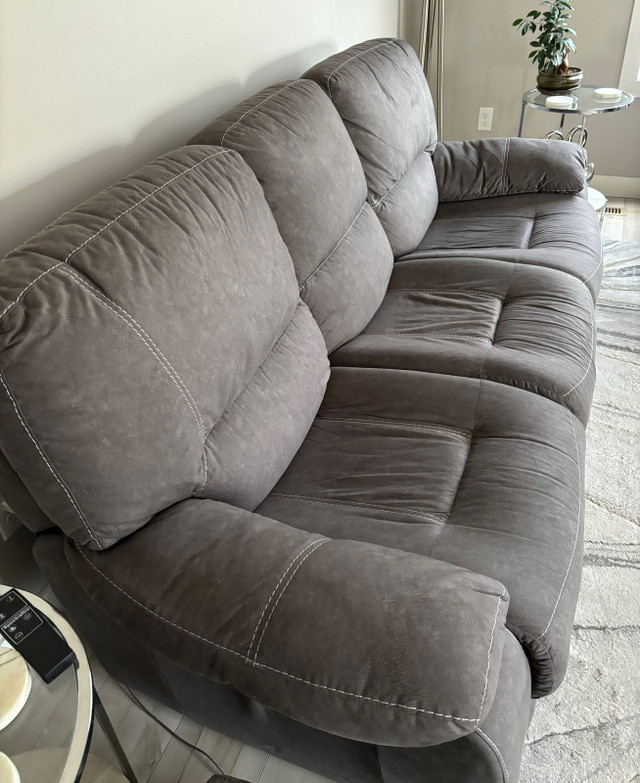 Reclining 3 Seater Grey Fabric Sofa in Couches & Futons in Lethbridge - Image 2