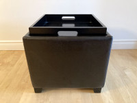 Cube de rangement pouf/repose-pieds/siège avec table-plateau