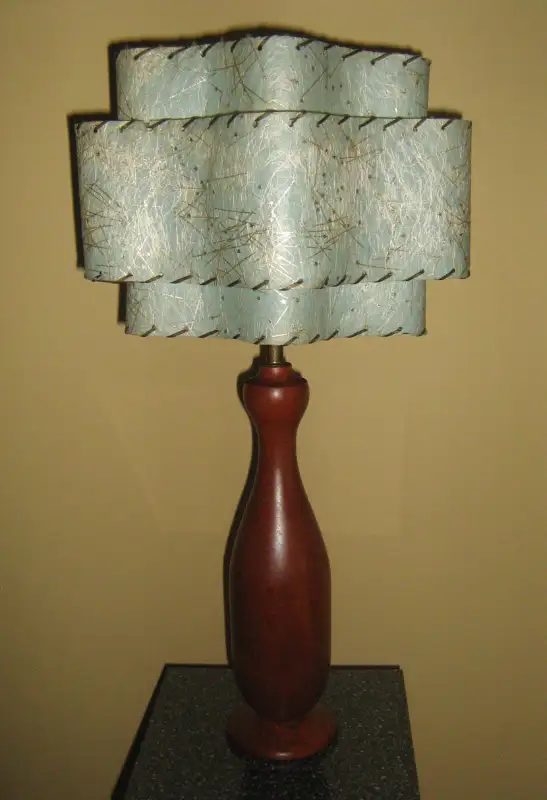 1950s Danish Solid Teak Bottle Lamp with Atomic Three Tier Shade in Indoor Lighting & Fans in City of Toronto - Image 2
