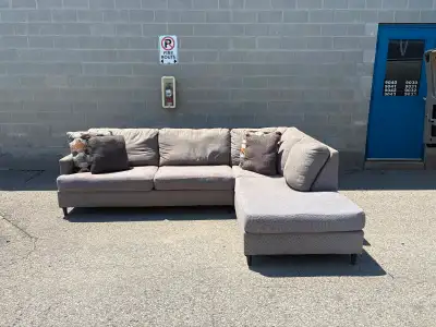 Grey Large Sectional Sofa with Chaise and Pillows - Free Deliver, View more