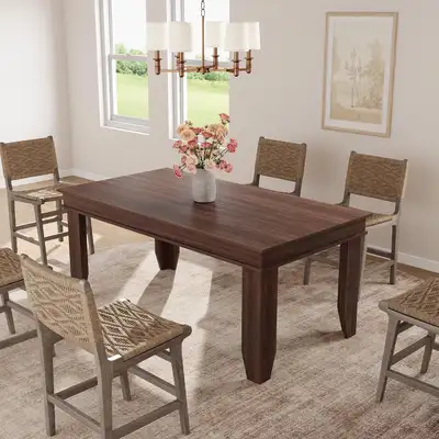 [UNASSEMBLED] 63" Farmhouse Dining Table, Brown, for 4-6 People, View more
