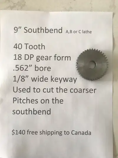 9” southbend metal lathe 40 tooth gear, View more