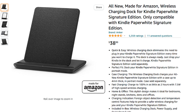 ANKER WIRELESS CHARGING DOCK FOR KINDLE PAPER WEIGHT SIGNATURE in General Electronics in Markham / York Region - Image 4