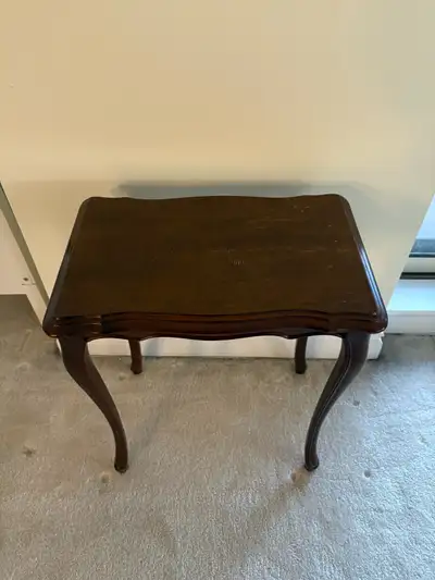 Small wooden side table (19” w x 12” d x 22” h). Some aging. Could be a fun refinishing project. Pic...