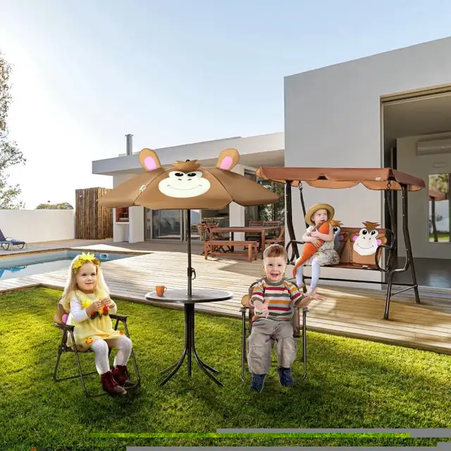 Kids Folding Picnic Table and Chair Set Pattern Outdoor Garden P in Patio & Garden Furniture in Markham / York Region - Image 9