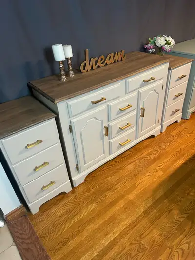 Solid wood sideboard/dresser and 2nightstands, View more
