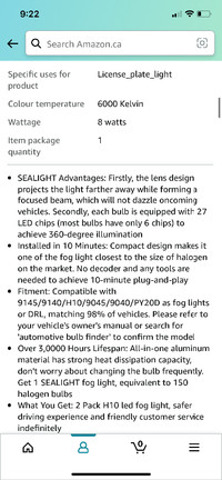 Never used  LED Fog Light Bulbs, 6000K Xenon White,