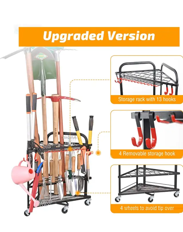 PLKOW Garden Tool Organizer with Wheels and Storage Hooks, Roll in Tool Storage & Benches in Hamilton - Image 6