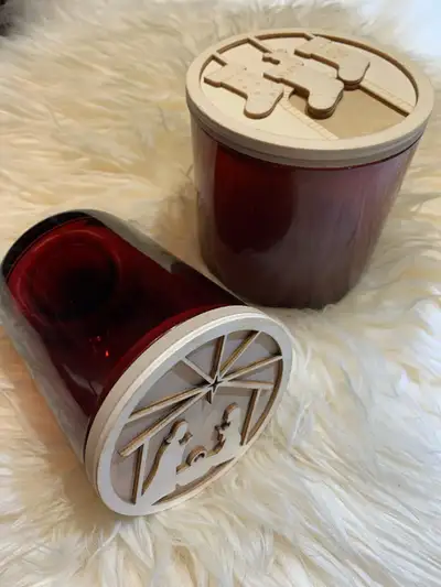 Jar with wooden lids pillar candle holder set of two, View more