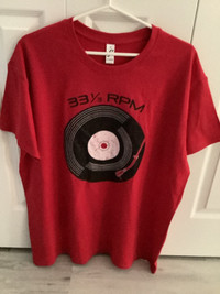 New Men's Red Tee Shirt with Vinyl Record Size 2XL