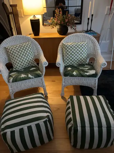 Wicker chairs and ottomans, View more