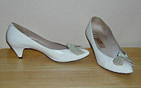 Shoes : 2 pair of white Ladies heeled shoes : As Shown
