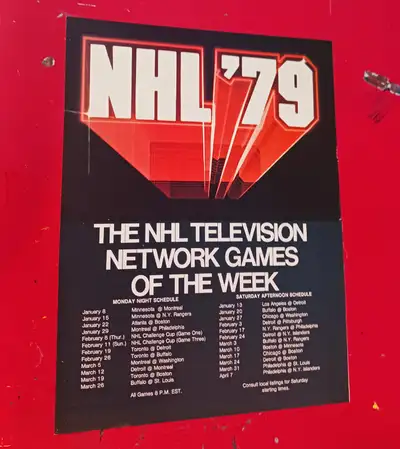 RARE 1979 NHL TELEVISION NETWORK HOCKEY GAMES DATES VINTAGE AD, View more