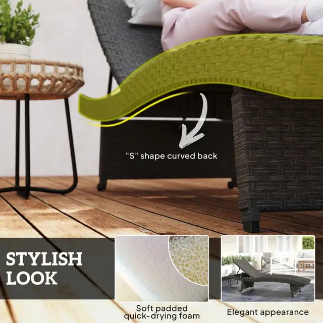 Rattan Folding Outdoor Lounger Chair Recliner with 5-Level Adjus in Chairs & Recliners in Markham / York Region - Image 6