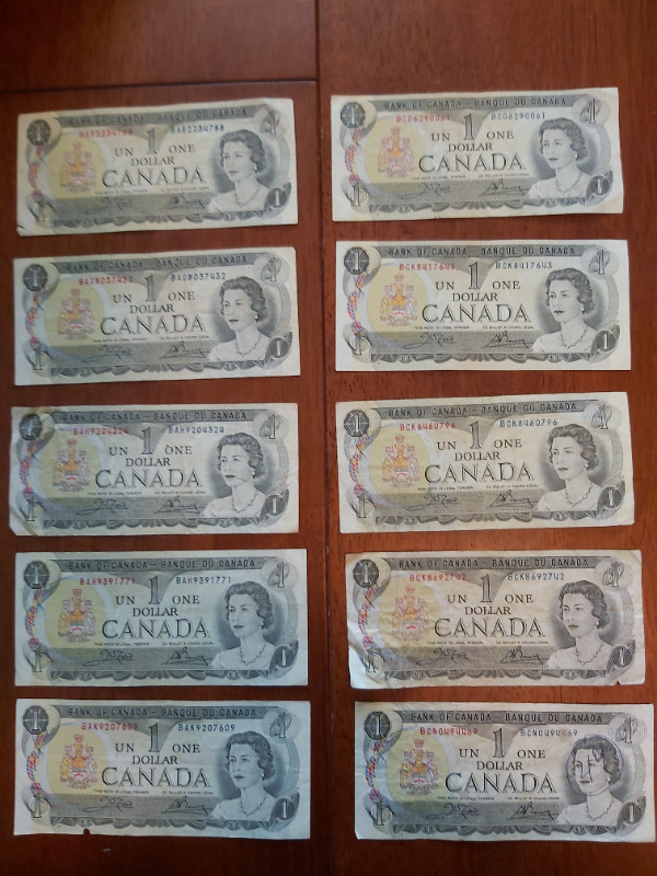 10 B of C 1973 $1 Bills Crow-Bouey BAB to BCN Numbers in Arts & Collectibles in Saint John