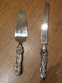 Silver plated serrated knife + pie/ cake server set