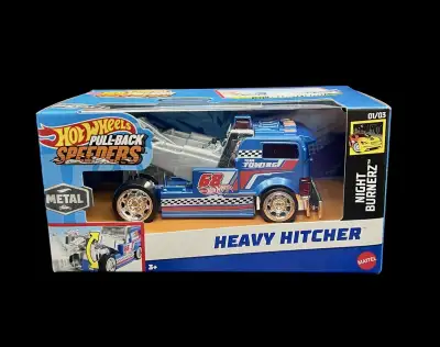 Hotwheels pull- Back Speeders Heavy Hitcher 01/03 in night Burnerz New The photographs depict the co...