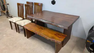 Live Edge Dining Table, Bench, and Chairs , View more