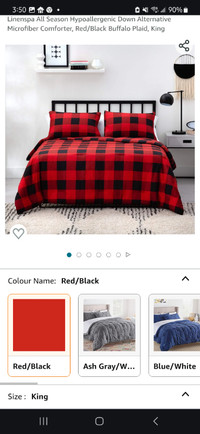 King Size Comforter Set, Red Buffalo Plaid, Brand New