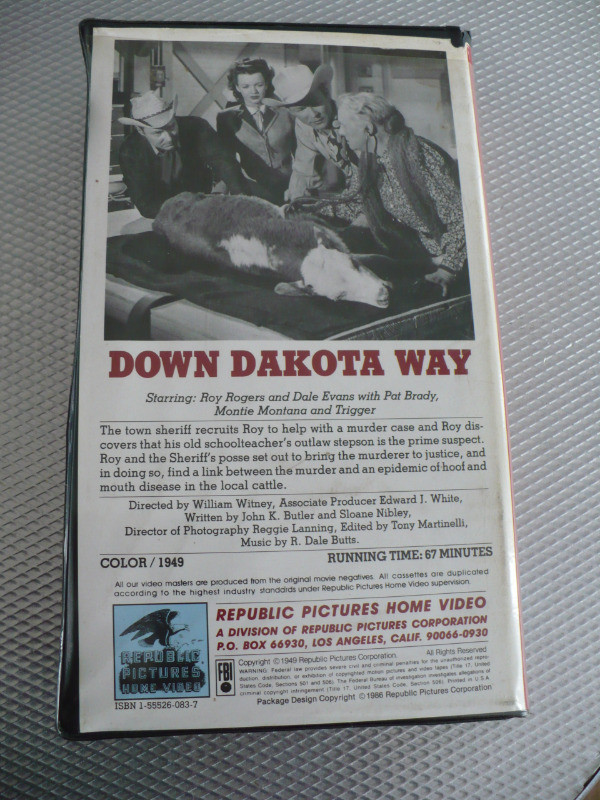 ROY ROGERS-DOWN DAKOTA WAY -CASSETTE VHS VINTAGE dans CD, DVD et Blu-ray  à Longueuil/Rive Sud - Image 3