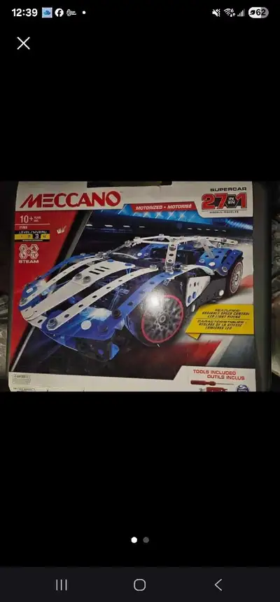 New in box Meccano Supercar building set. Includes multiple models. 27 models in total. Motorized. A...