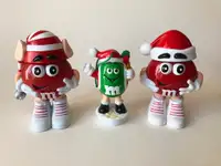 Lot of 3 Vintage M&Ms Christmas Red Green Ornament Elf Candy Con