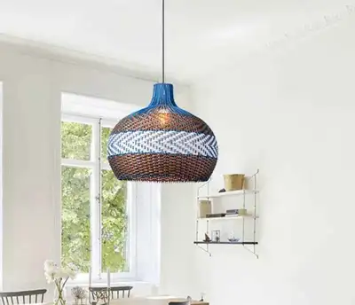 Arthresthome 18"W Blue Rattan Pendant Light Chandelier, View more