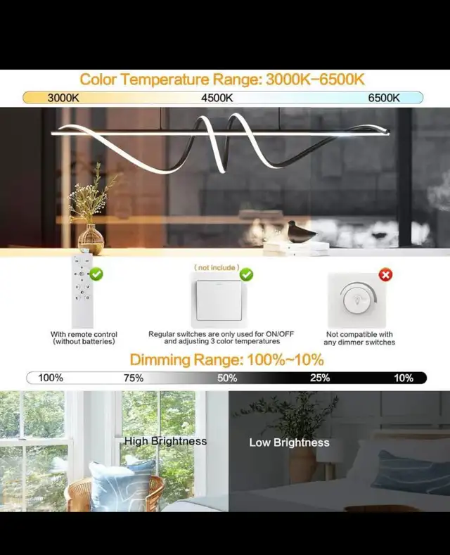 Black Modern Chandelier, Anti-Glare LED Chandelier L47.2” Pendan in Indoor Lighting & Fans in Hamilton - Image 10