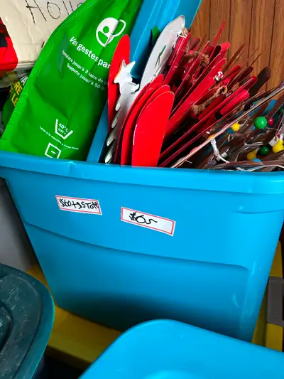 Currently downsizing I am selling 11 full storage totes as well 2 garbage bags of Various Miscellane...