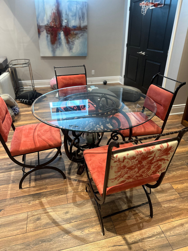 Luxury 5 Piece wrought iron glass top table and 4 chairs.  in Dining Tables & Sets in Markham / York Region - Image 4