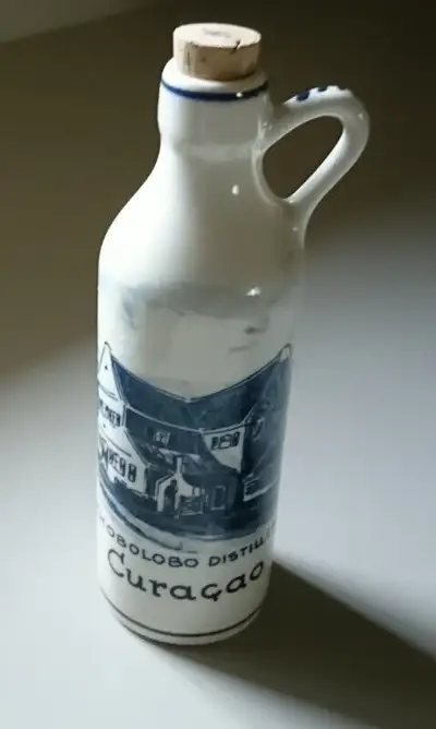Vintage Delft Blue Chobolobo Distillery Curacao Porcelain Decanter with Cork Lid - 5 1/2 inches tall...