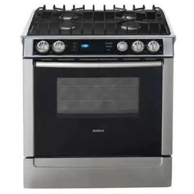 Bosch dual fuel slide-in range and matching OTR microwave oven, View more