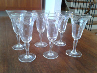 Vintage Etched Sherry Glasses, Set of 6