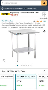 Food prep stainless steel table 24inx30in