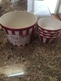 Multiple Ceramic Popcorn Bowl Sets and Kettle