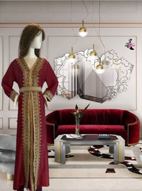 Red Wedding & Bridal & Evening Wear Moroccan Long Kaftan Dress