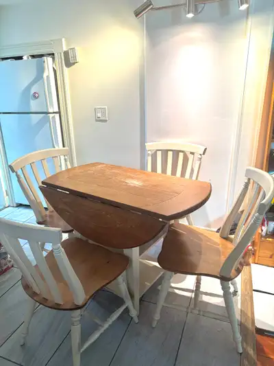 Folding Kitchen table and 4 chairs great quality (used) see pics, View more