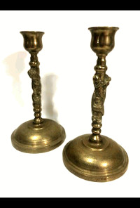 Brass Candlestick Pair wth Chinese Dragons