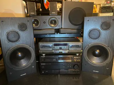 HOME STEREO SYSTEM VINTAGE 1990s era Pioneer Technics Amp receiver Cassette deck dual 5 cd changer p...