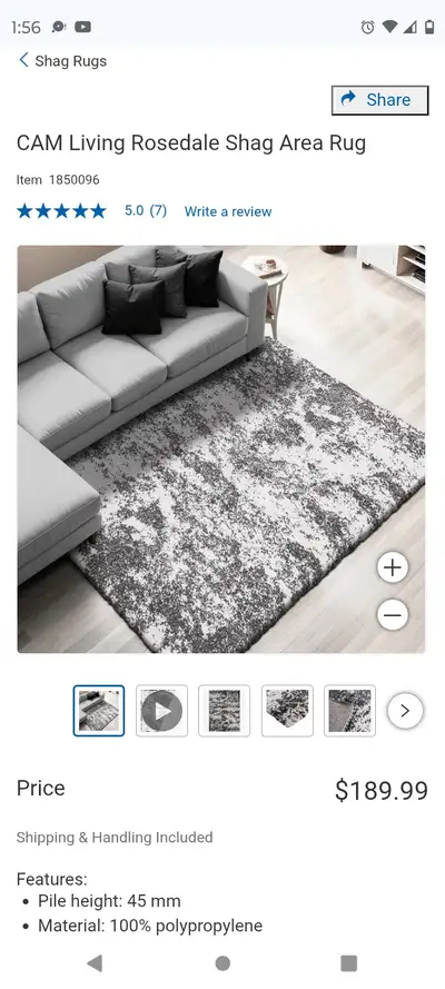 New Dark Grey and White 5x7 Shag Rug, View more