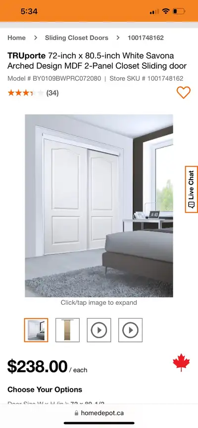 TRUporte 72-inch x 80.5-inch White Savona Arched Design MDF 2-Pa, View more