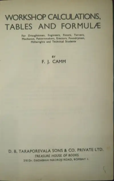 Vintage Workshop Calculations, Tables and Formulae Book by F. J., View more