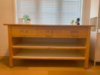 Modern, large wood top kitchen island, great for extra storage!