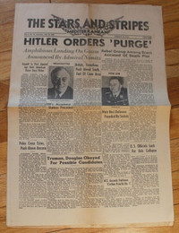 1944 Vintage Newspaper Hitler Escaped Assassination, Order Purge