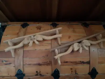 ~ 2 WOOD RIBBON STYLE WALL SHELVES ~, View more