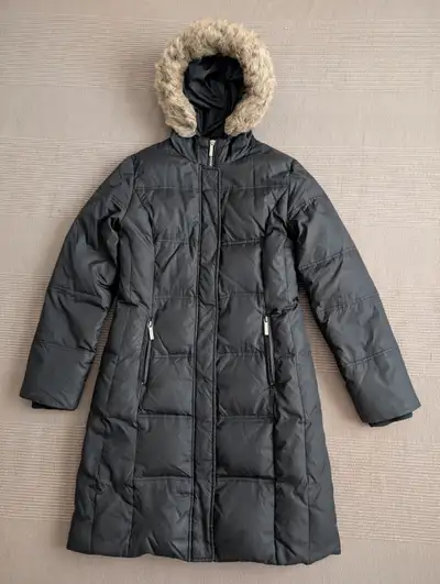 Ladies Size Small Black Down Winter Coat w Removable Zipper Fur, View more