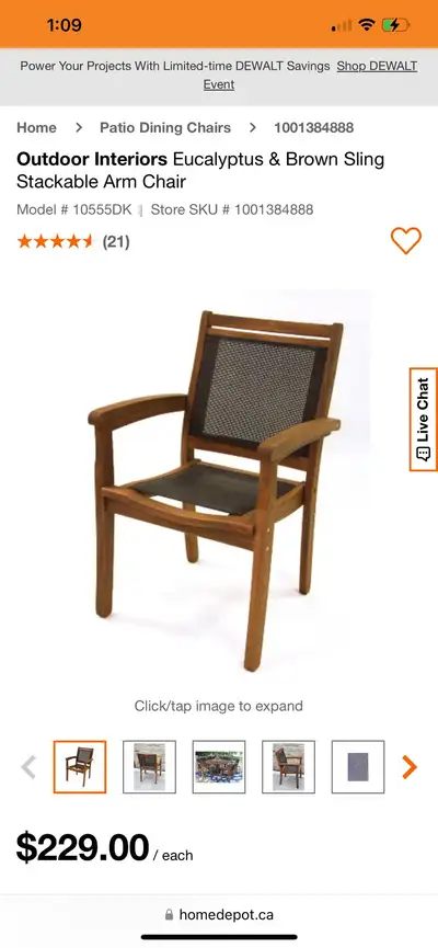 Outdoor Interiors Eucalyptus & Brown Sling Stackable Arm Chair, View more